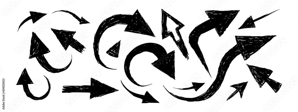 Obraz premium Set of arrow marks, pack of doodle pointer marks handcraft illustration