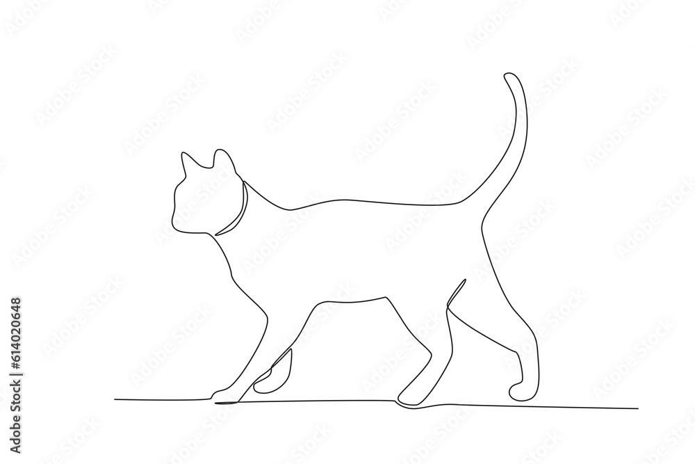 A big cat walking inside the house. International cat day one-line drawing A big cat walking inside the house. International cat day one-line drawing