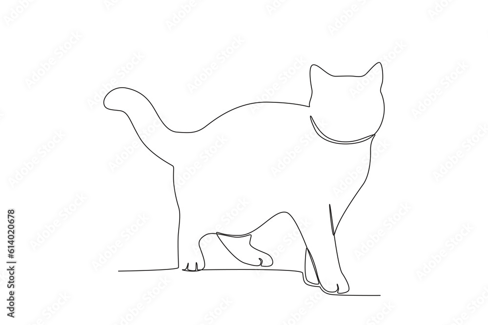 Front view of standing cat. International cat day one-line drawing Front view of standing cat. International cat day one-line drawing