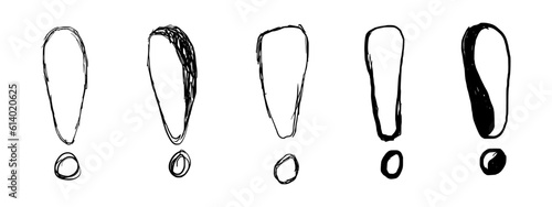 Set of punctuation mark symbols, pack of doodle exclamation marks, handcraft illustration