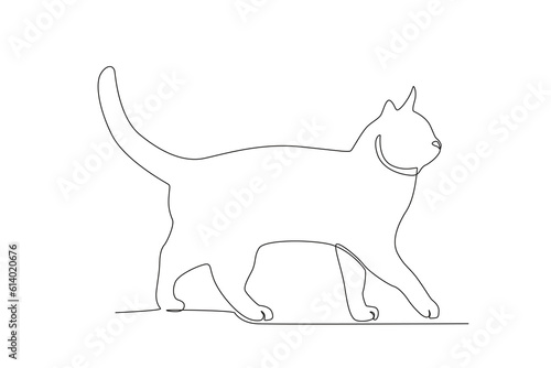 A cute cat walks slowly. International cat day one-line drawing