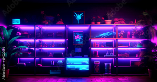 Desktop Background neon shelves Generative AI