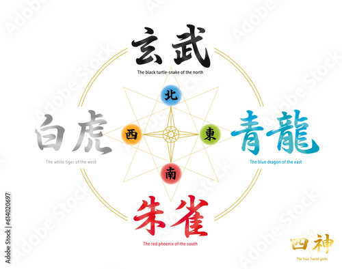 四神　-玄武、青龍、朱雀、白虎-　筆文字　滑らかな質感