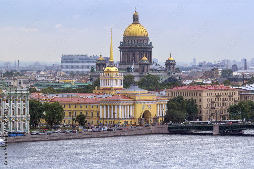 Saint Petersburg aerial view, St  Isaac Cathedral and Neva river