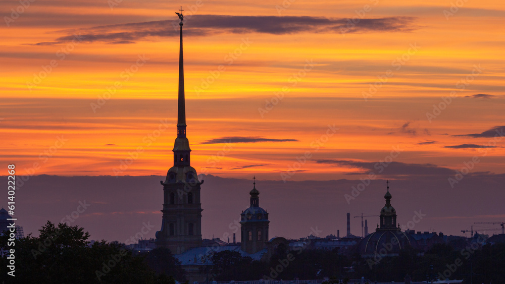 Peter and Paul Cathedral silhouette at dawn, Saint Petersburg, Russia