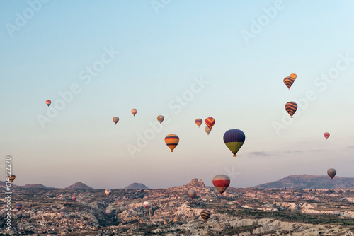 Hot air balloons flying over Cappadocia