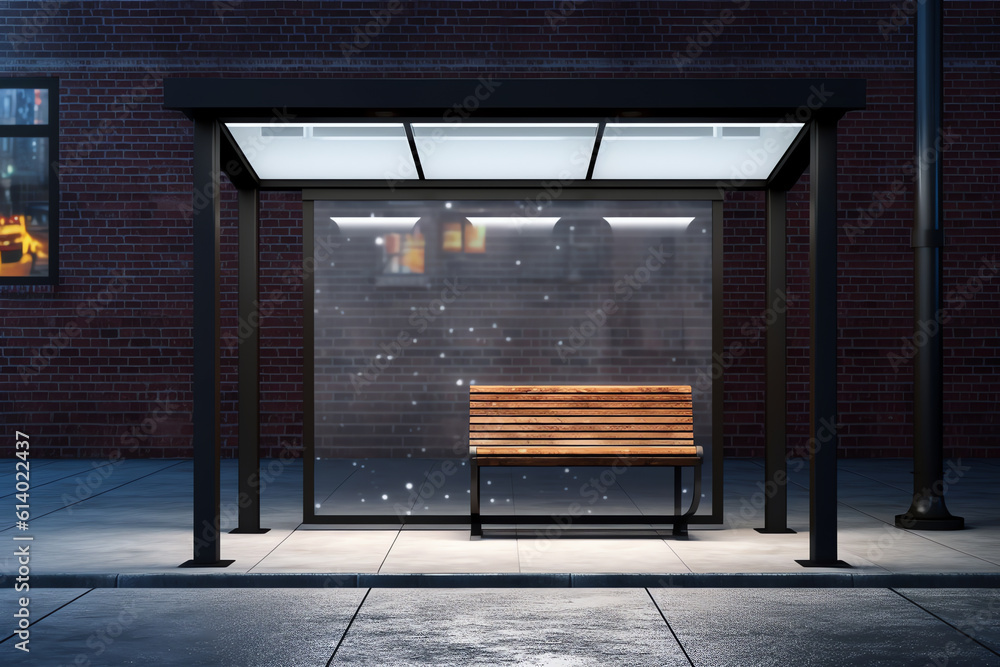 Generative AI 3D rendering of bus stop with blank vertical billboard (light box) isolated on white background Generative AI 3D rendering of bus stop with blank vertical billboard (light box) isolated on white background