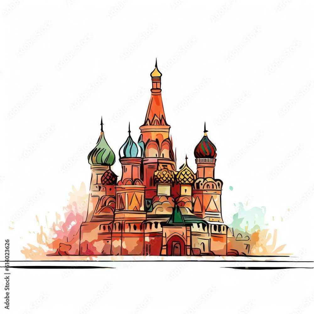 Kremlin Perspectives: Watercolor Illustration of Kremlin, Generative AI