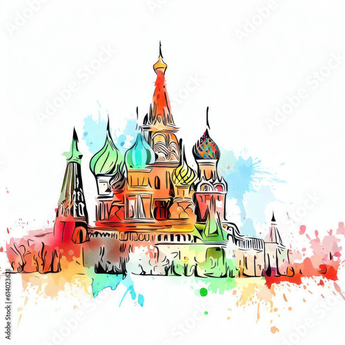 Moscow Dreams: Watercolor Illustration of Kremlin, Generative AI
