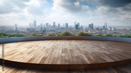 Generative AI Panoramic Bangkok skyline view, concrete observatory deck on rooftop, daytime. Luxury Asian corporate and residential lifestyle. Financial city downtown, real estate. Product display moc