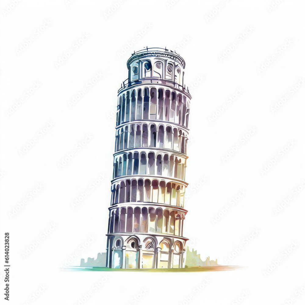 Iconic Lean: Leaning Tower of Pisa Watercolor Illustration, Generative AI