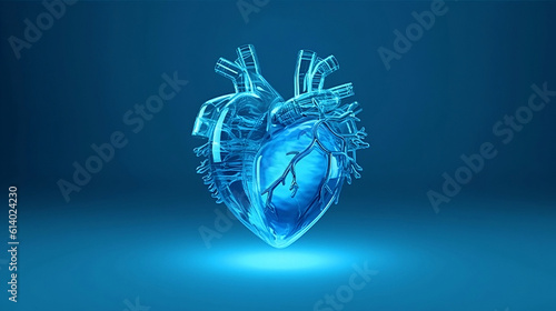 Heart shaped diamond, Blue 3d glass heart. Heart glass trophy background. © Dijay