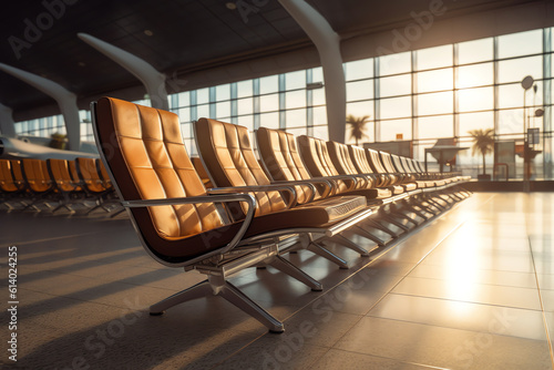Generative AI Empty airport seats, waiting area, no people travel concept