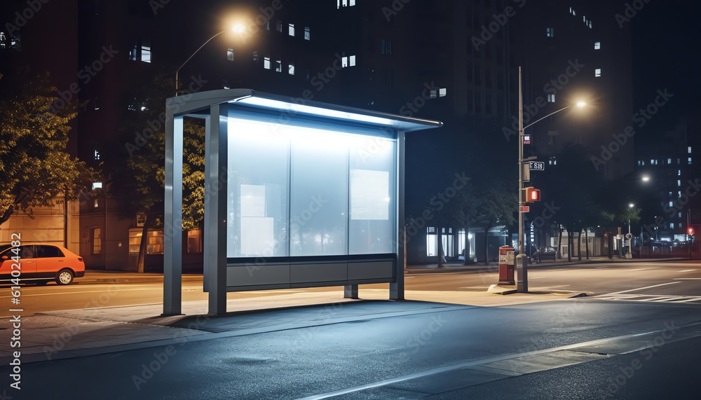 Generative AI Mockup for bus stop branding. Branding for outdoor. Digital display mockups.