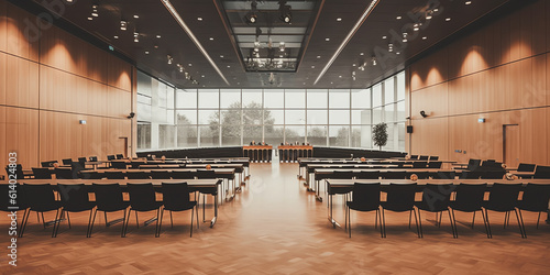 Generative AI Rows of empty chairs in large Conference hall for Corporate Convention or Lecture