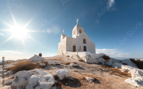 Generative AI Malta, Mellieha, Chapel in stone harbor photo