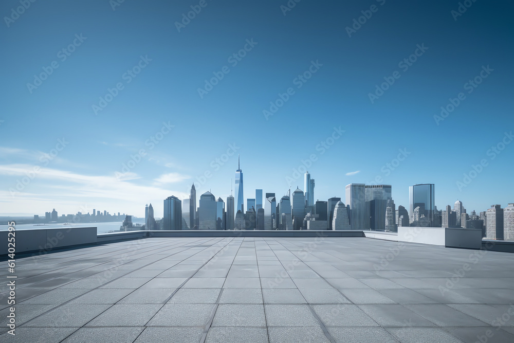Generative AI Skyscrapers Cityscape Downtown, New York Skyline Buildings. Beautiful Real Estate. Day time. Empty rooftop View. Success concept. Generative AI Skyscrapers Cityscape Downtown, New York Skyline Buildings. Beautiful Real Estate. Day time. Empty rooftop View. Success concept.