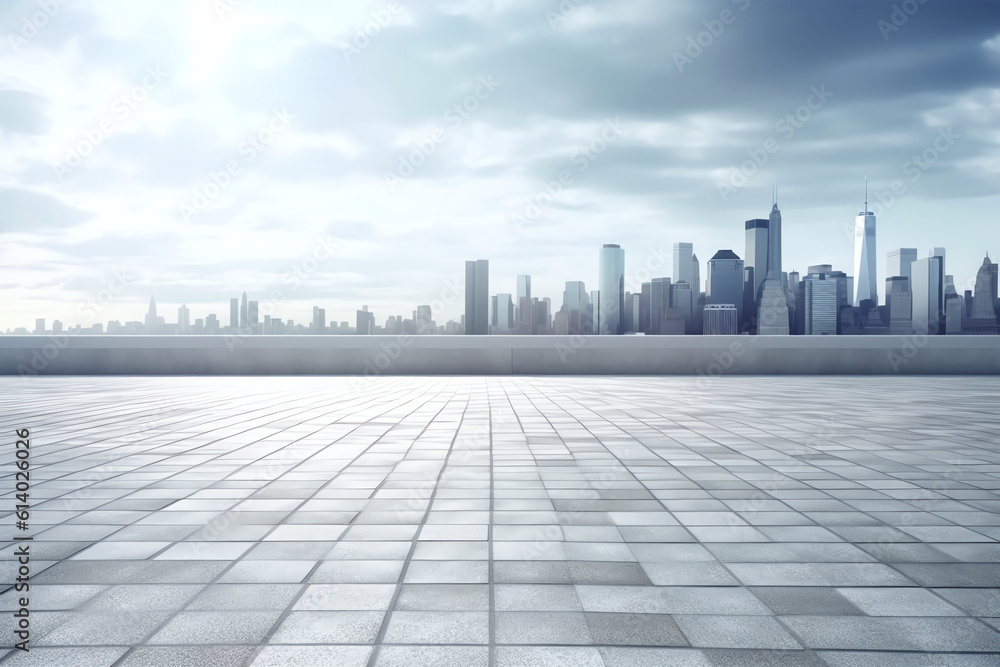 Generative AI Empty floor and modern cityscape Generative AI Empty floor and modern cityscape