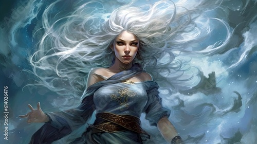 A half-elf sorceress who can conjure storms and control the very elements.