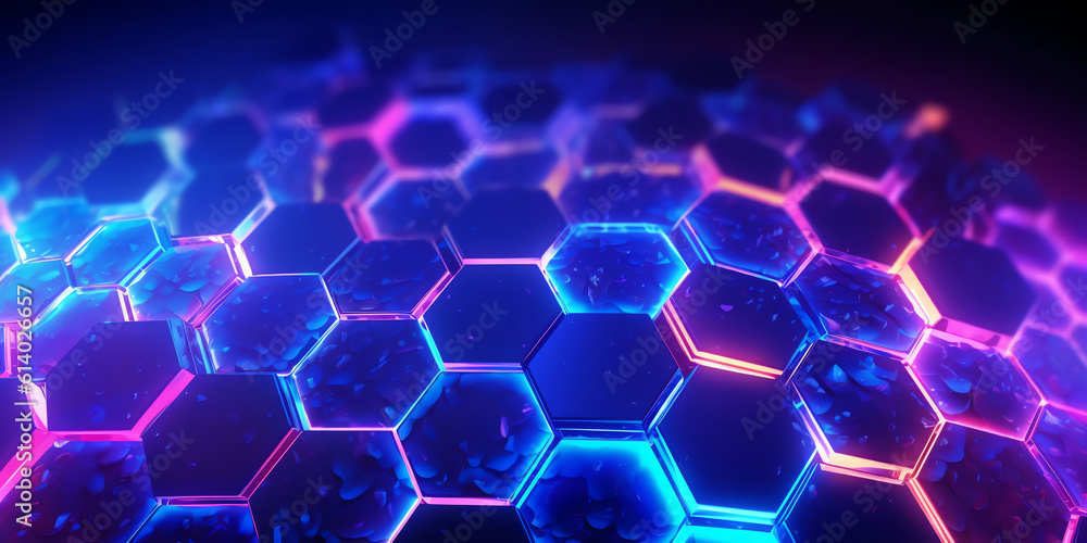 Generative AI Futuristic technology product display. Wide gaming background with glowing particle with depth of field for gaming product presentetion. Multimedia, audio, video, cinema, music abstract 