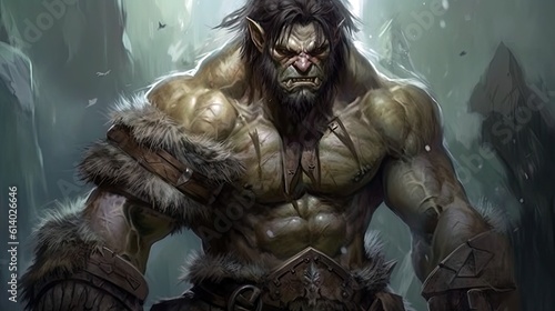 A half-orc barbarian with a mysterious curse that grants him immense strength. photo