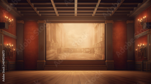 Generative AI auditorium cinema room scene, 3d illustration