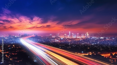 Generative AI Asphalt empty road side with Kuala Lumpur city skyline background . Night scene .