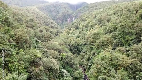 Drone flying toward waterfalls, Guadeloupe Carbet falls photo