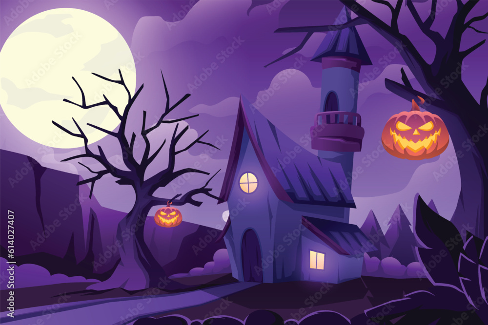 Halloween Scene Flat Design Illustration