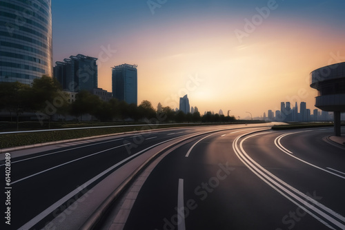 Generative AI modern skyline and empty road