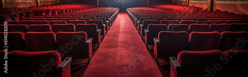 Generative AI Movie Theater with empty seats and projector / High contrast image © Generative AI