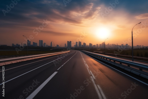 Generative AI empty highway with cityscape and skyline of qingdao China.
