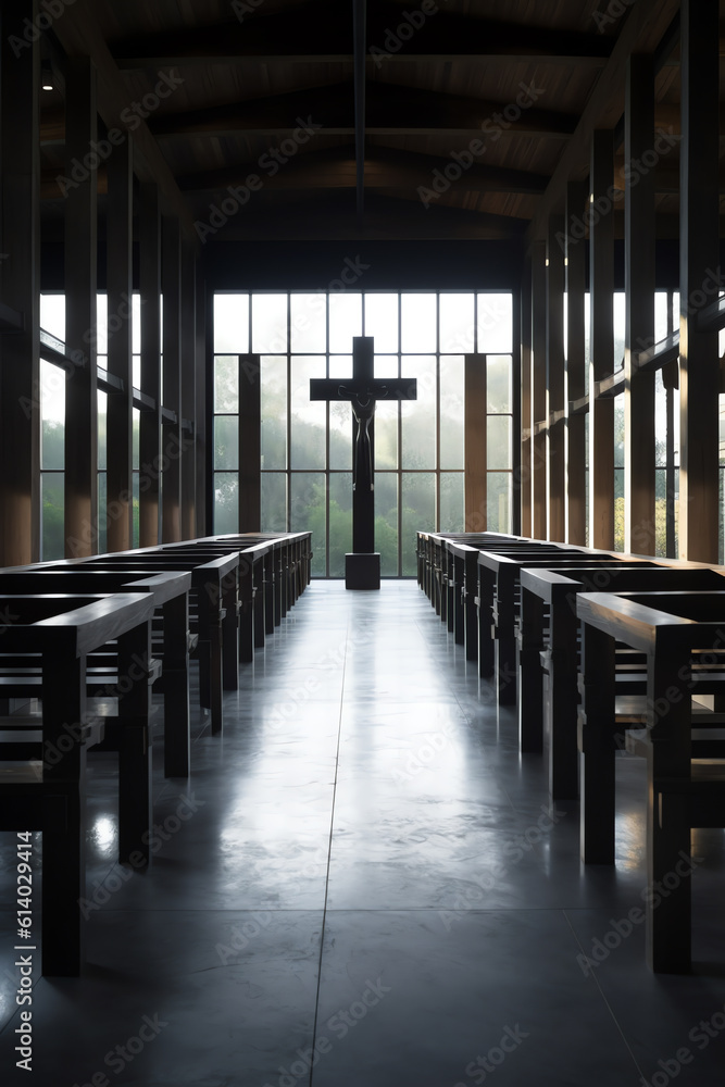 Generative AI Sunrays over the empty benches and the window inside the chapel of Mission Espada, Missions National Historical Park in San Antonio, Texas, USA Generative AI Sunrays over the empty benches and the window inside the chapel of Mission Espada, Missions National Historical Park in San Antonio, Texas, USA