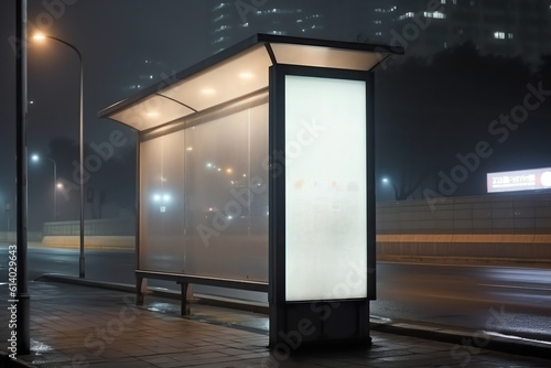 Generative AI Bus stop with a blank billboard