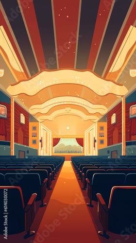 Generative AI An illustration of the interior of a cinema movie theatre with copyspace on the screen photo