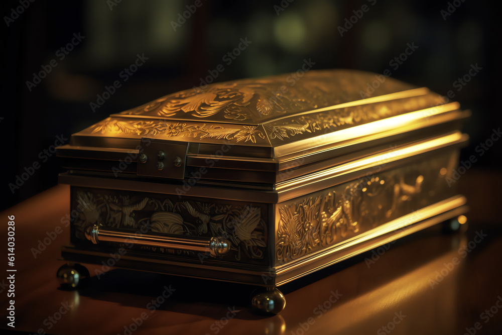 Generative AI funeral and mourning concept - wooden coffin in christian orthodox church Generative AI funeral and mourning concept - wooden coffin in christian orthodox church