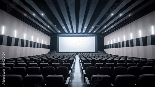 Generative AI View of empty cinema with comfortable chairs © Generative AI