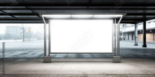 Generative AI Blank white mock up of vertical billboard in a bus stop