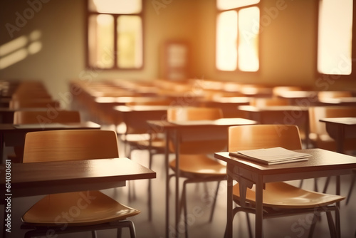 Generative AI Blur image of empty classroom.