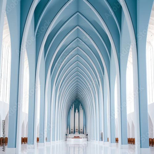 Generative AI interior of modern Hallgrimskirkja church  Reykjavik  Iceland