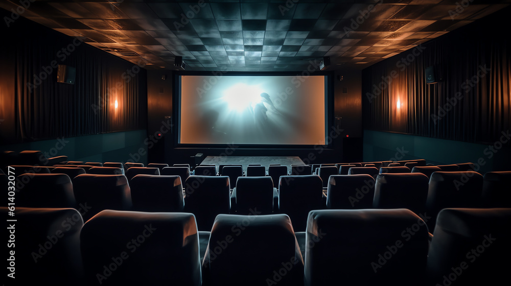 Generative AI Movie cinema hall theater with projection wall. Concept of empty cinema hall.