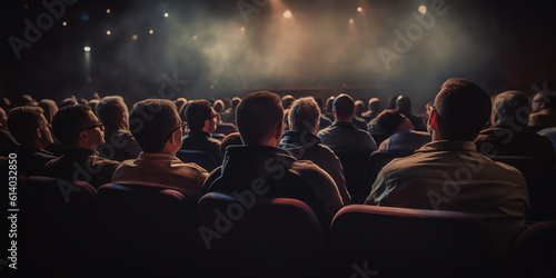 Generative AI Crowd audience in dark looking at bright screen