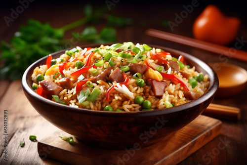 rice asian rice healthy meal fried dinner vegetable food chinese eat. Generative AI.
