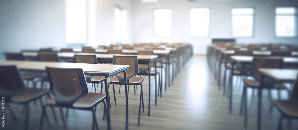 Generative AI Black and white blur image of inside classroom.(On vintage tone) Generative AI Black and white blur image of inside classroom.(On vintage tone)