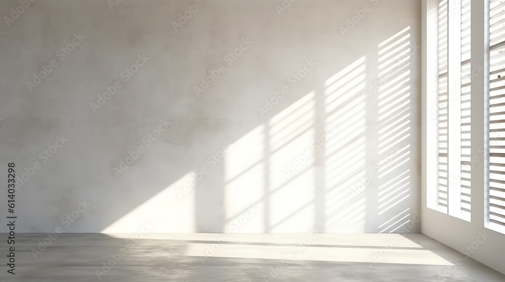Obraz premium Generative AI Abstract 3d rendering of empty concrete room with light and shadow on the wall.