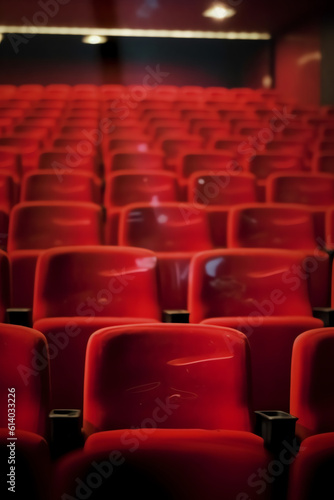 Generative AI Texture with red chairs in an empty cinema or theater