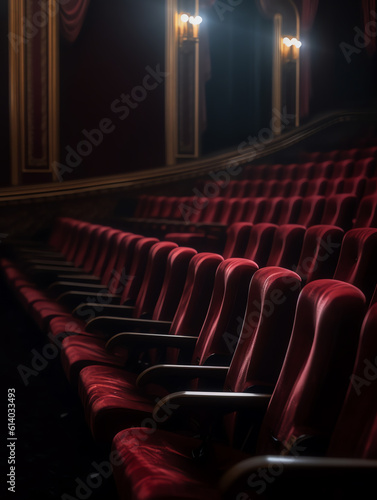 Generative AI Empty seats in the cinema and this photo can used for commercial needs background