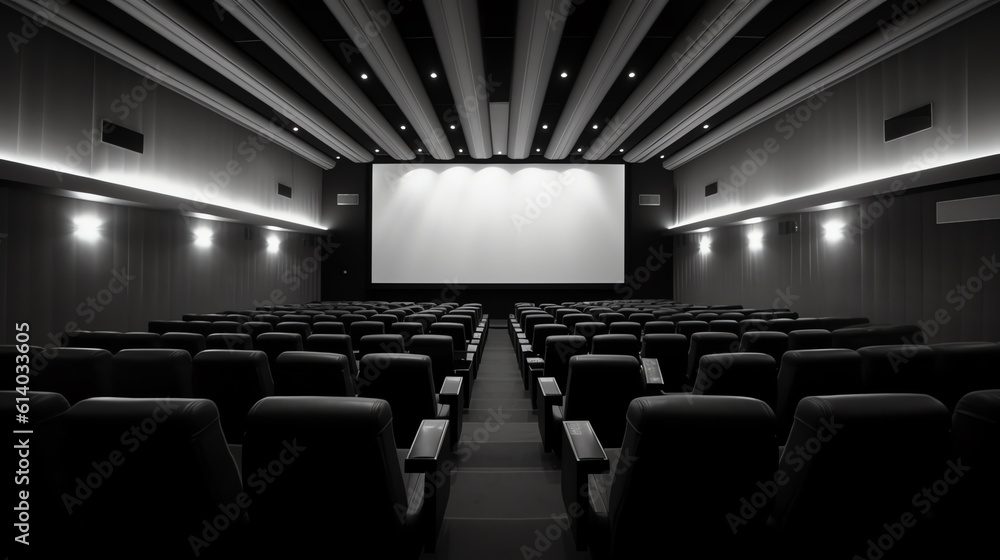 Generative AI Empty movie theater with projection light falling into the lens Generative AI Empty movie theater with projection light falling into the lens