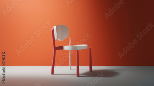 Generative AI 3d illustration of simple classroom chairs. one chair under light.
