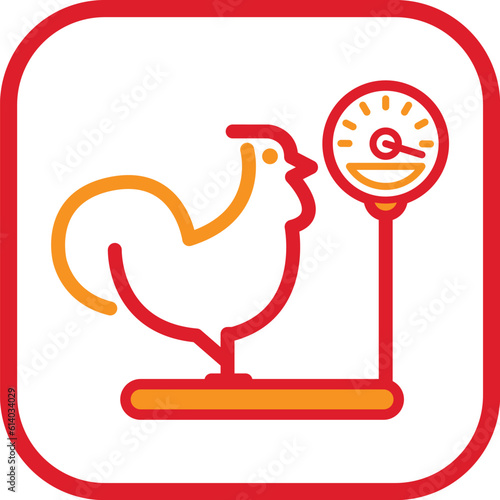 The illustration of a chicken weighing with a weighing device makes a unique logo illustration